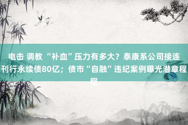 电击 调教 “补血”压力有多大？泰康系公司接连刊行永续债80亿；债市“自融”违纪案例曝光潜章程